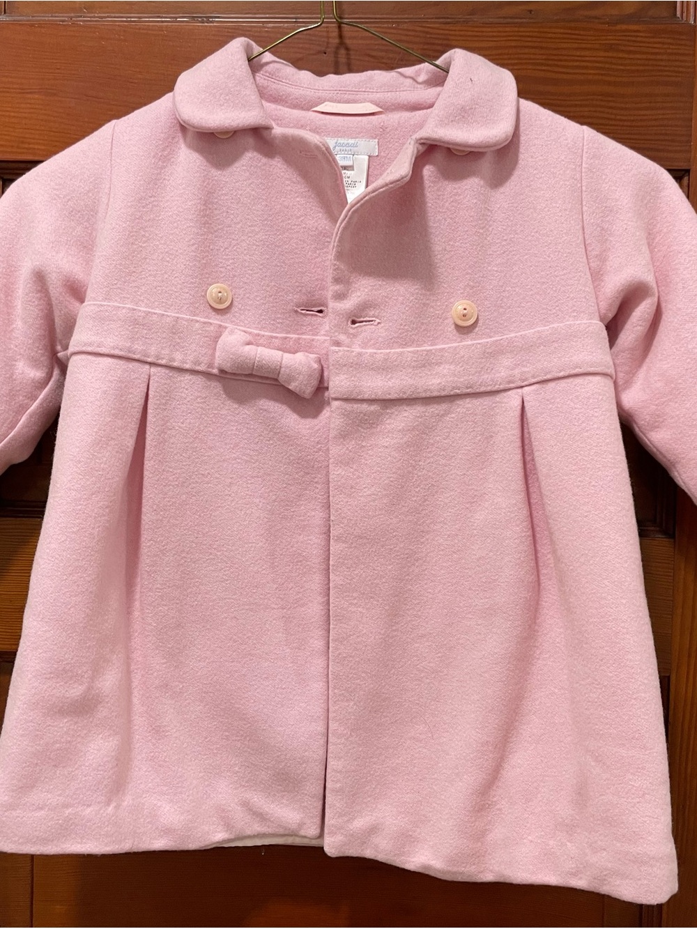 Jacadi Pink Bow-Front Wool Blend Pea Coat for Kids